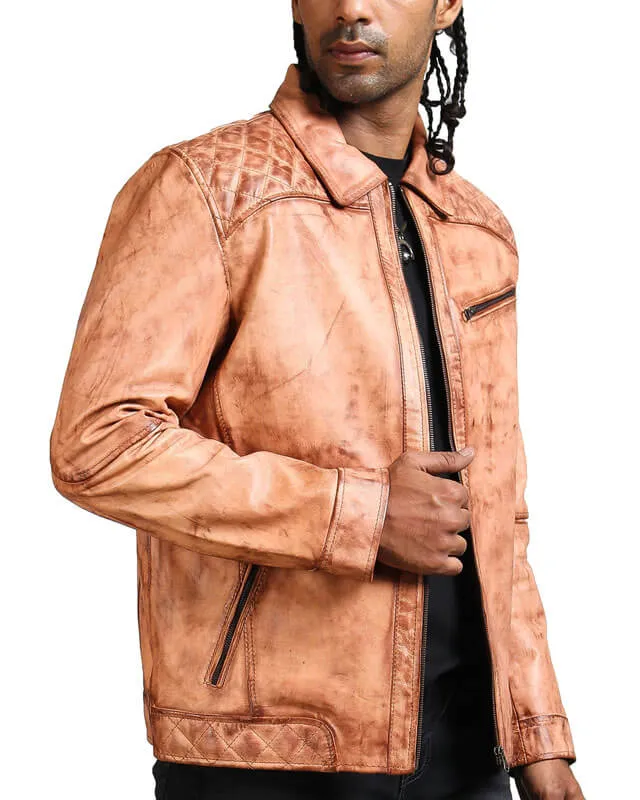 Camel Tan Biker Leather Jacket