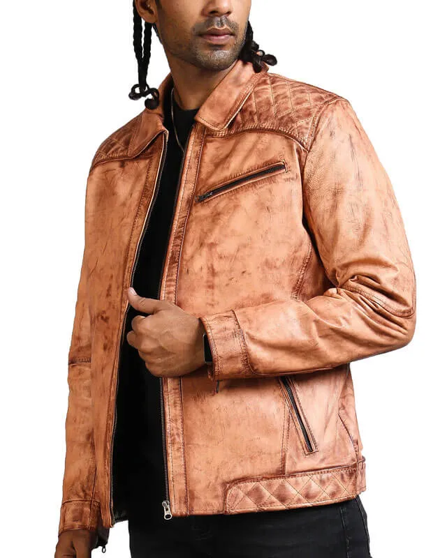 Camel Tan Biker Leather Jacket