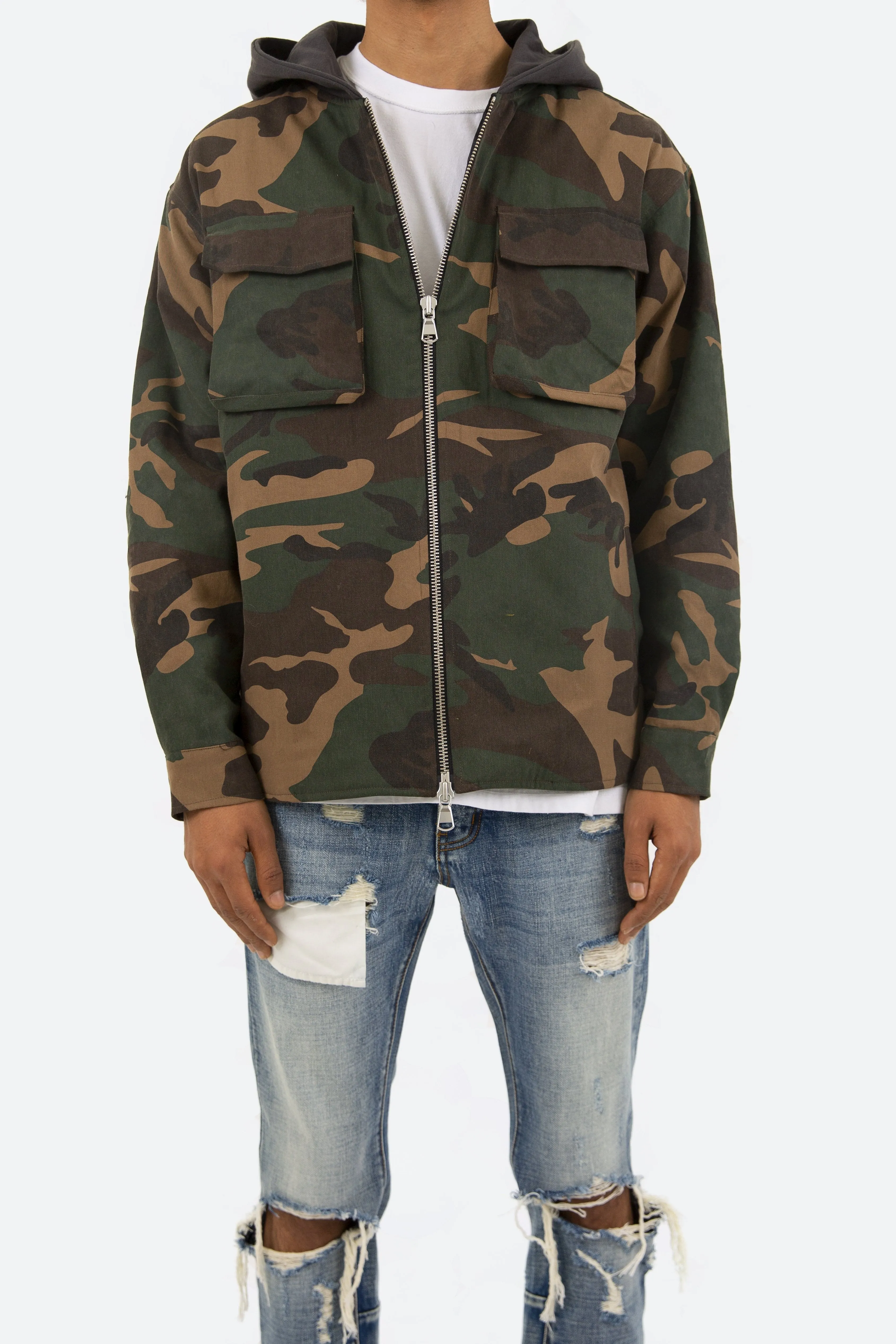 Camo Hooded Zip Up - Woodland Camo