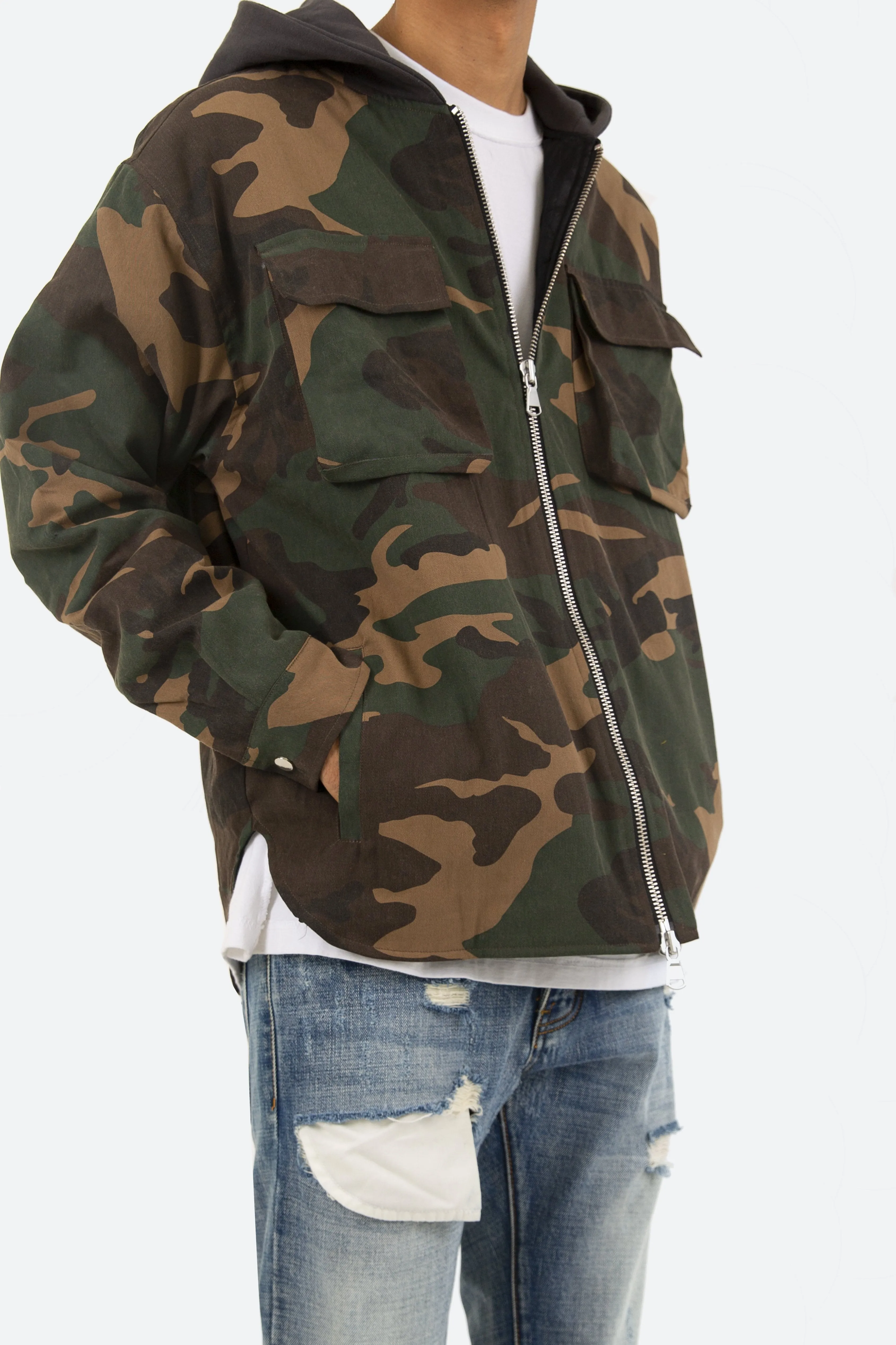 Camo Hooded Zip Up - Woodland Camo