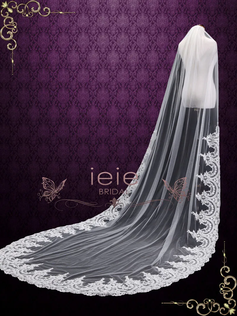 Cathedral Length Wedding Veil with Wide Lace from Midway VG1096