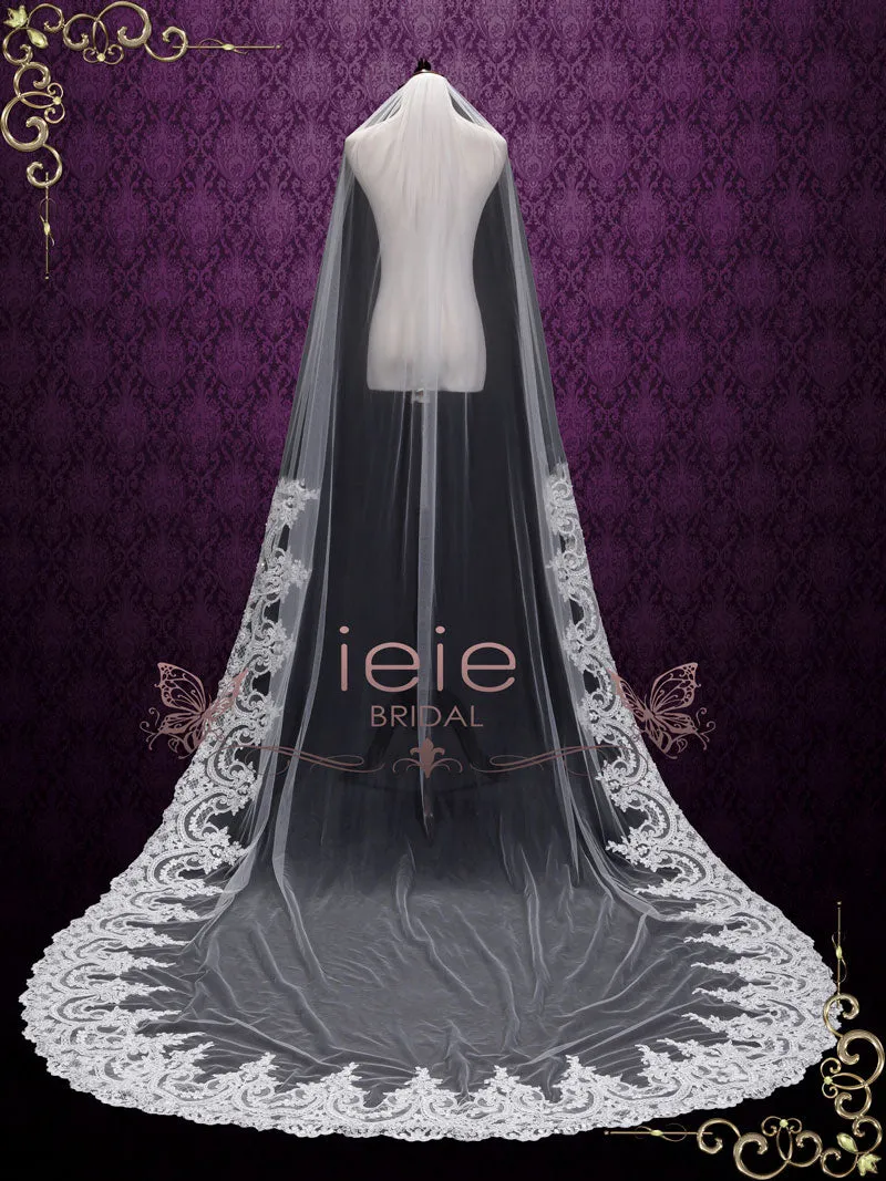 Cathedral Length Wedding Veil with Wide Lace from Midway VG1096