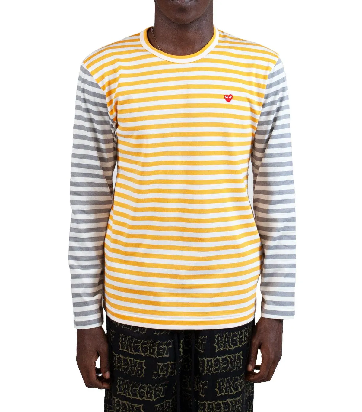 CdG PLAY Bi-Color Striped Long Sleeve T-Shirt Yellow