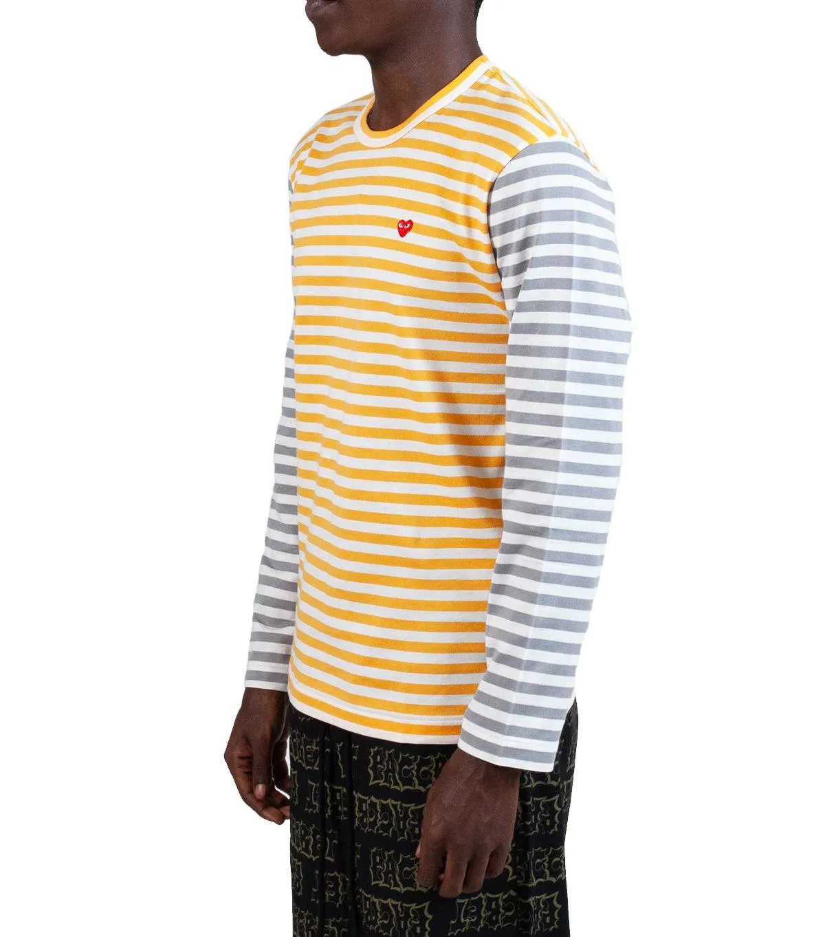 CdG PLAY Bi-Color Striped Long Sleeve T-Shirt Yellow