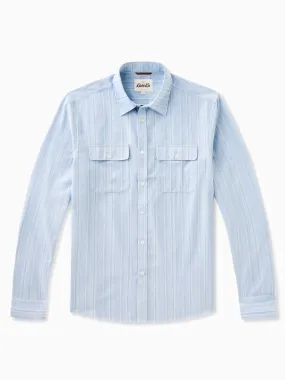 Classic Light Blue Striped Double-Pocket Cotton Shirt