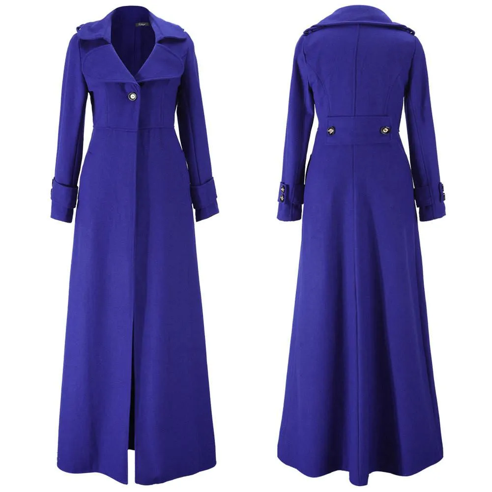 Clearance Turn-down Collar Woolen Slim Full Length Coat