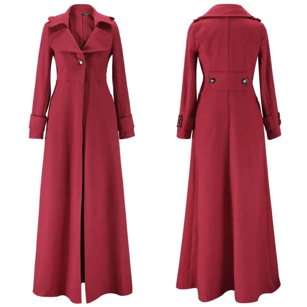 Clearance Turn-down Collar Woolen Slim Full Length Coat