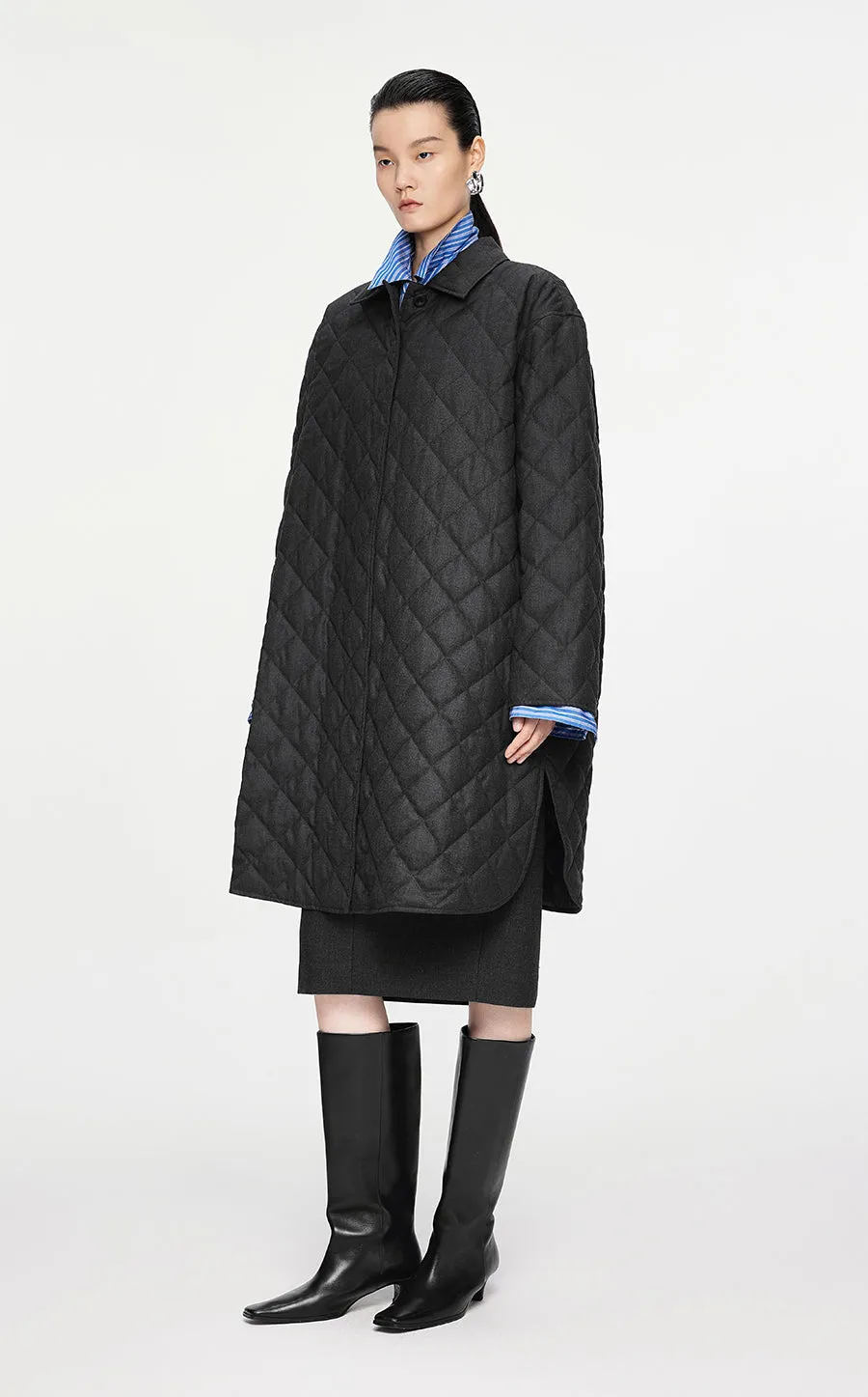 Coat / JNBY Mid-length Wool Jacquard Down Coat