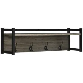 Coat Rack Wall-Mounted With 4 Coat Hooks And Open Storage Shelf