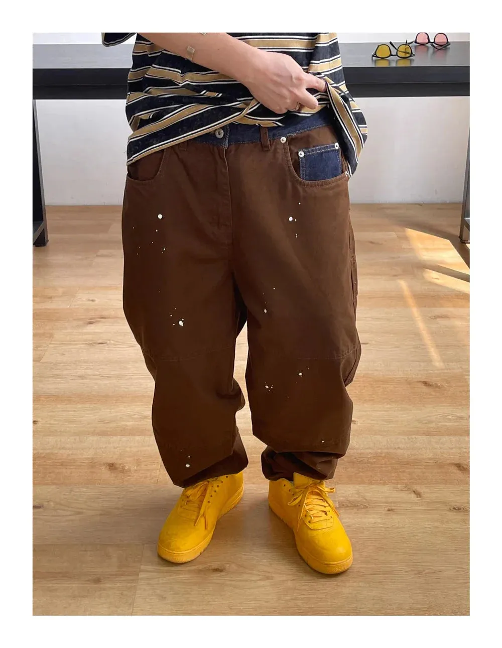 Contrast Waistband Paint Splash Workwear Cargo Pants