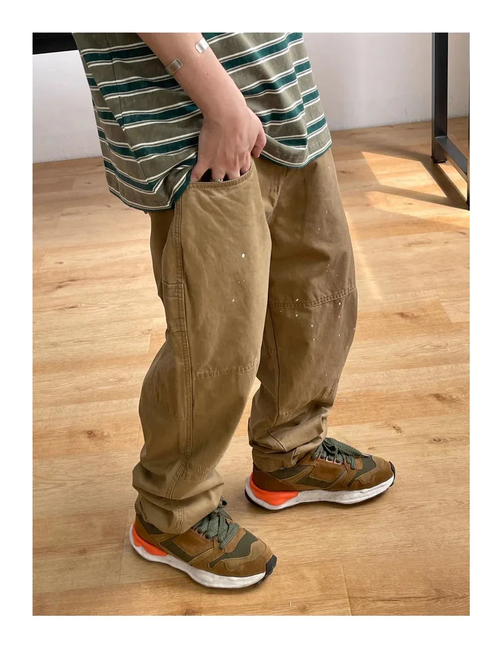 Contrast Waistband Paint Splash Workwear Cargo Pants