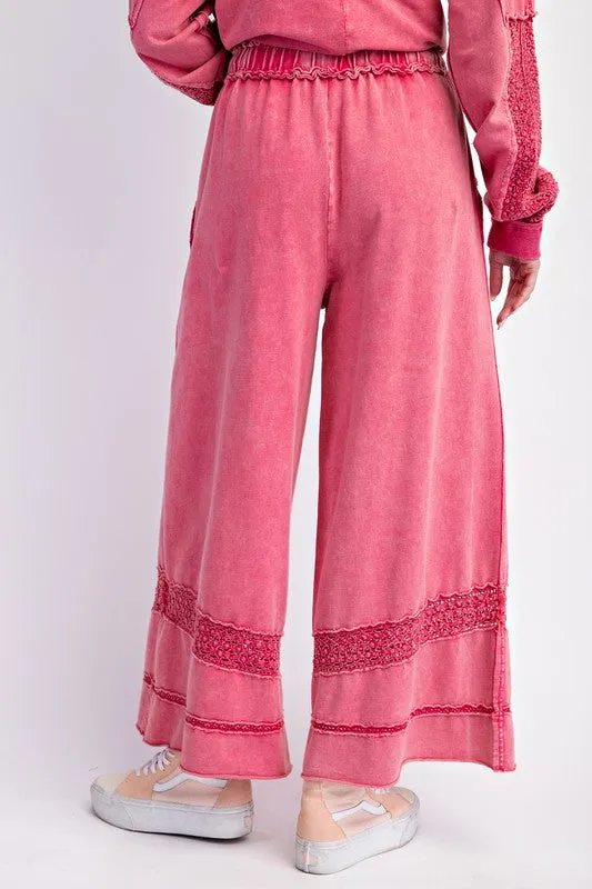 Crochet Tape Detail Terry Knit Pants Magenta