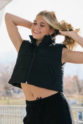 Cropped Puffer Vest - Black