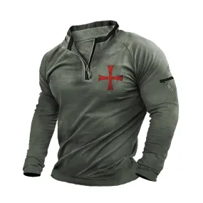 CROSS  ZIPPER GRAPHIC POCKET SWEATSHIRT