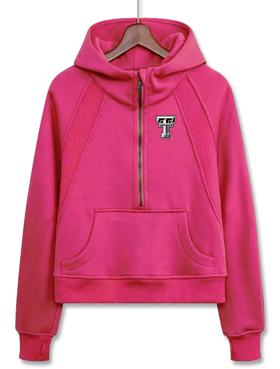 Dark Horse Texas Tech "Serenity" Half Zip Hot Pink Crop Hoodie