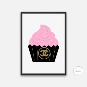 Designer Cupcake Wall Art INSTANT DOWNLOAD Art Print, Designer Wall Art Download, Fashion Art, Cake Balloon Poster, Glam Décor, Black And Gold, Preppy