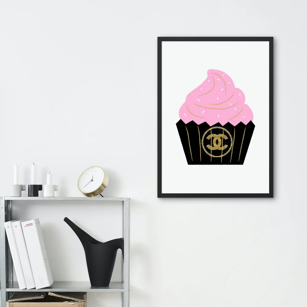 Designer Cupcake Wall Art INSTANT DOWNLOAD Art Print, Designer Wall Art Download, Fashion Art, Cake Balloon Poster, Glam Décor, Black And Gold, Preppy