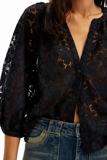 Desigual Open Lace Blouse - Black