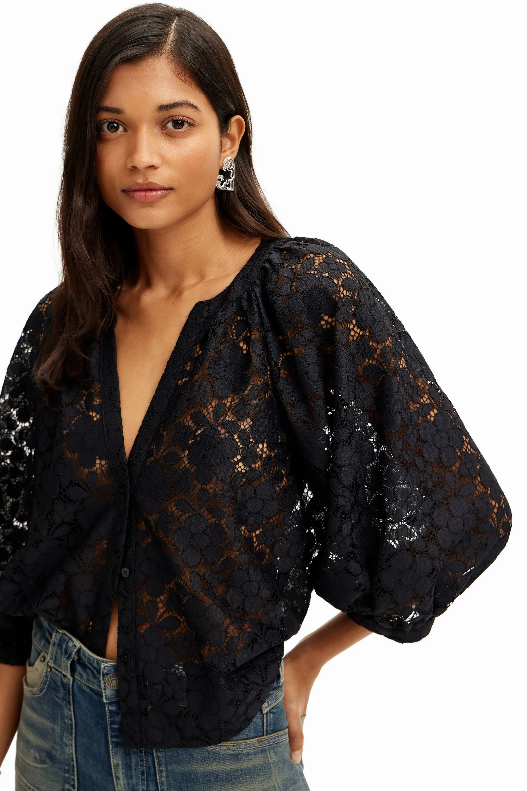 Desigual Open Lace Blouse - Black