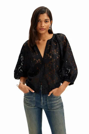 Desigual Open Lace Blouse - Black