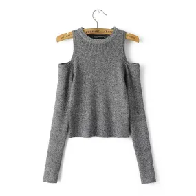 Dew Shoulder Thread Long Sleeve Short Sweater