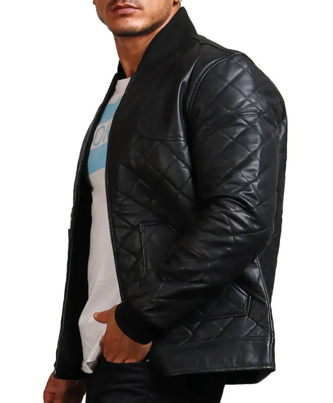 Diamond Quilted Black Leather Jacket