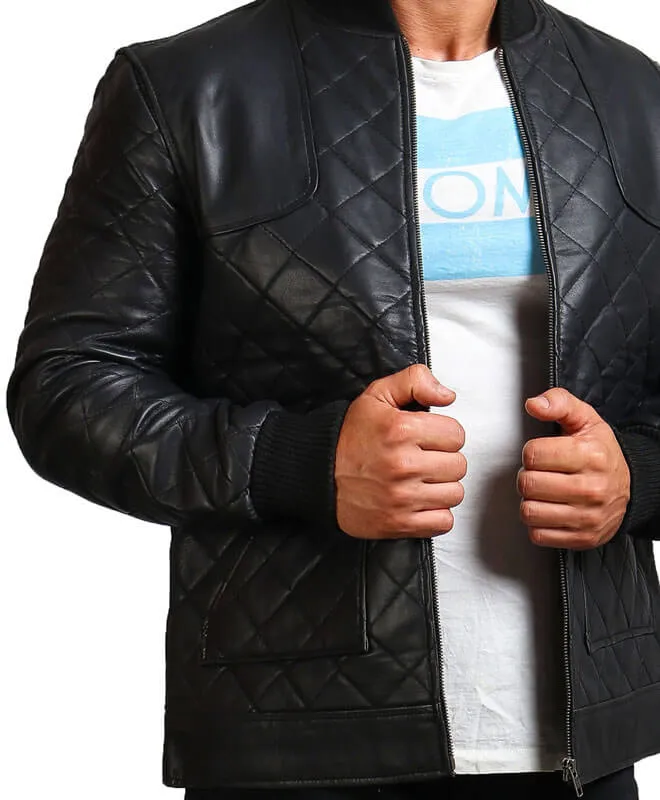 Diamond Quilted Black Leather Jacket