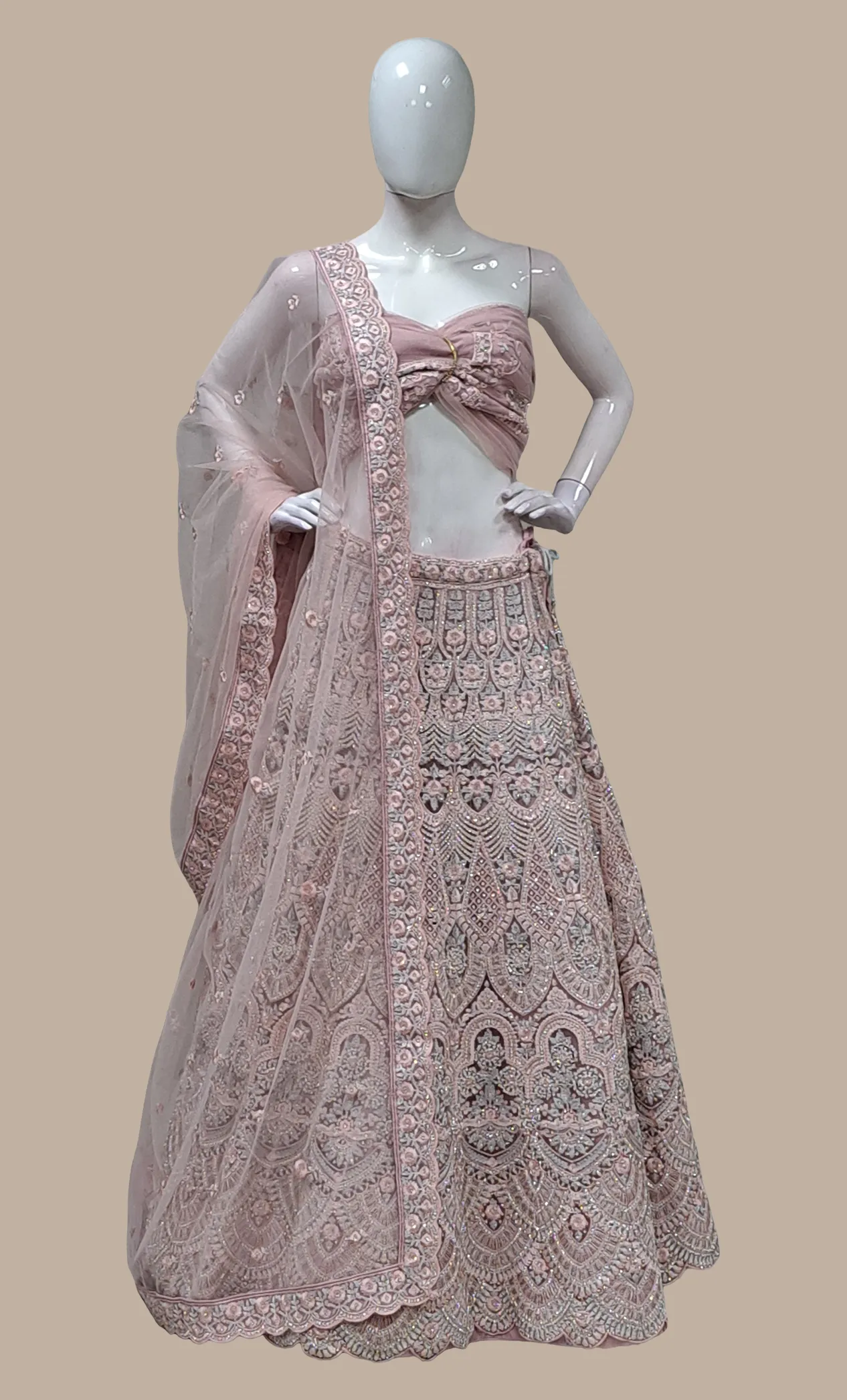 Dusty Mink Fully Embroidered Lengha