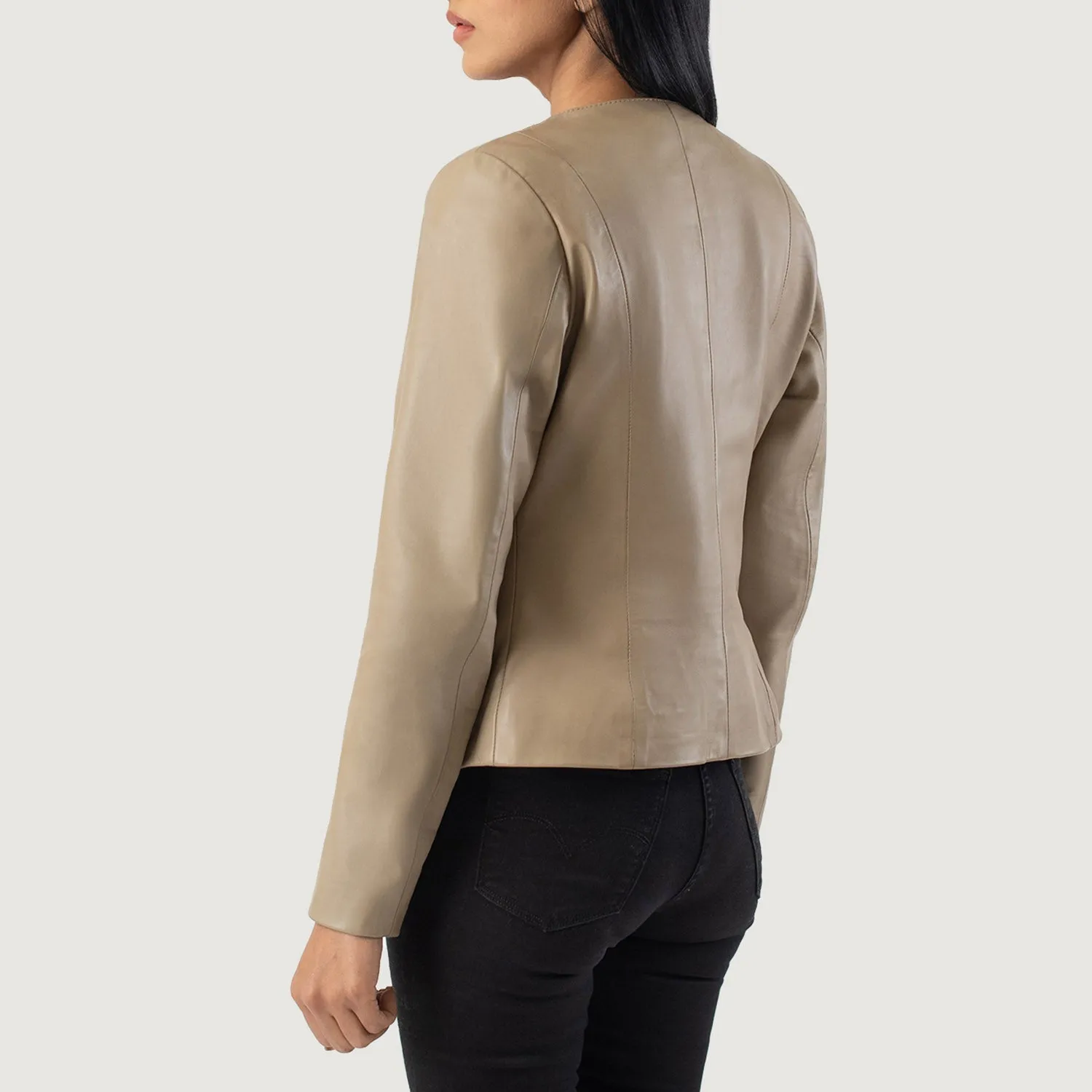 Elixir Beige Collarless Leather Jacket