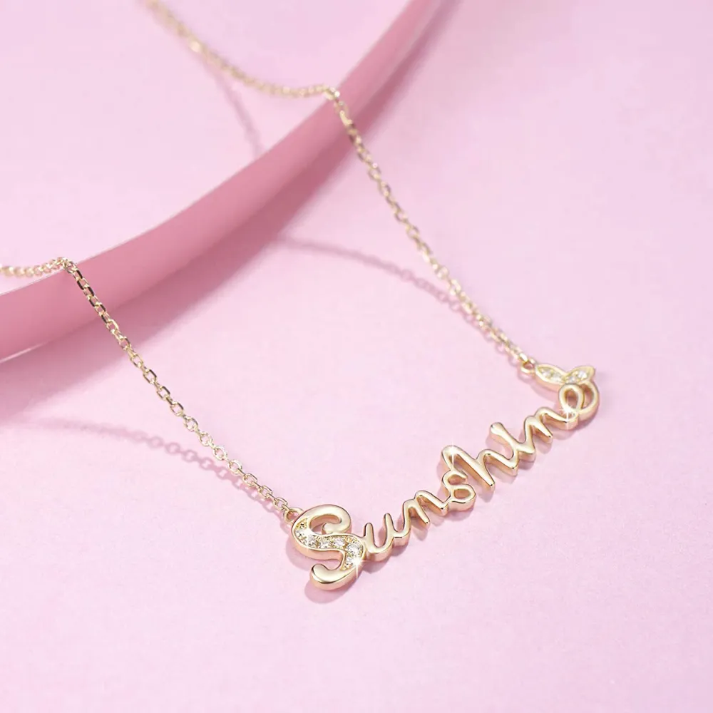 FANCIME "You Are My Sunshine" Monogram Word 14K Solid Yellow Gold Necklace