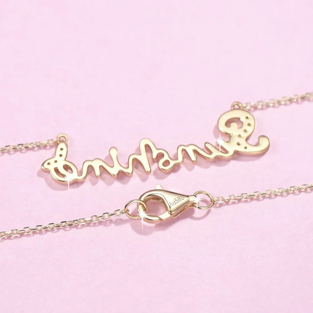 FANCIME "You Are My Sunshine" Monogram Word 14K Solid Yellow Gold Necklace