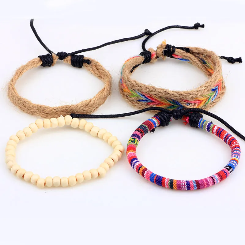 Fashion Colorful Hemp Rope Braided Beaded Bracelet