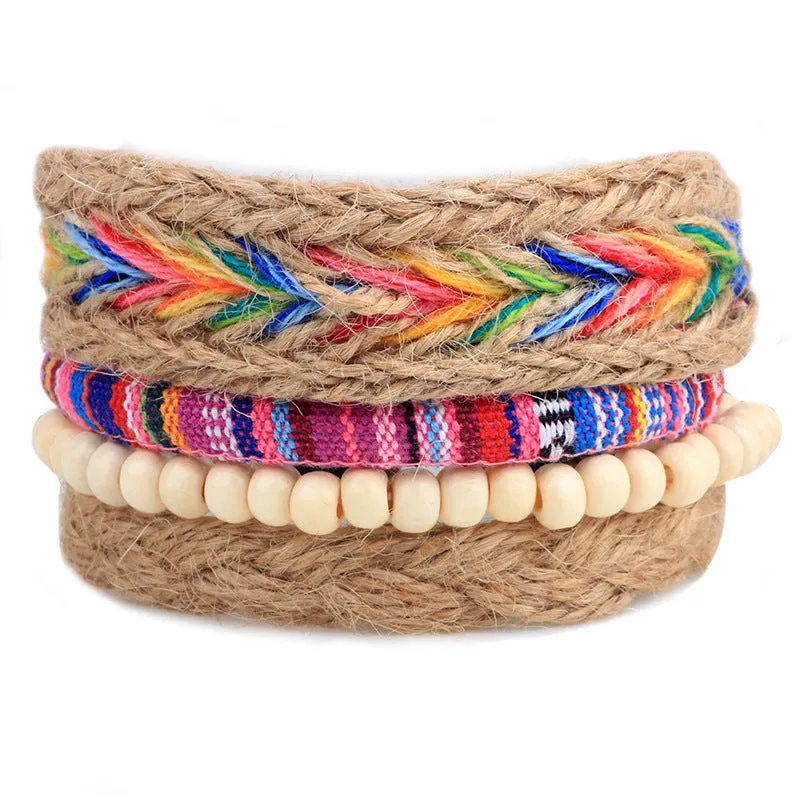 Fashion Colorful Hemp Rope Braided Beaded Bracelet