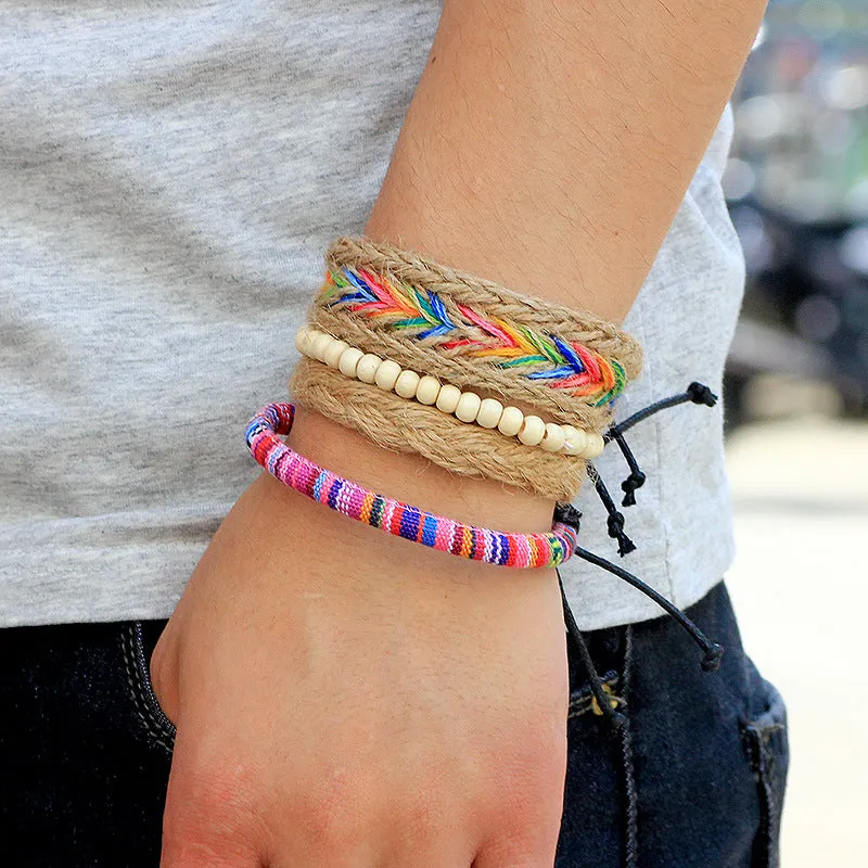 Fashion Colorful Hemp Rope Braided Beaded Bracelet