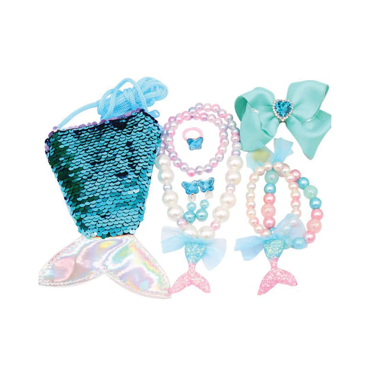 Fashion Jewelry Set with Mermaid Sequins Bag, Asstd