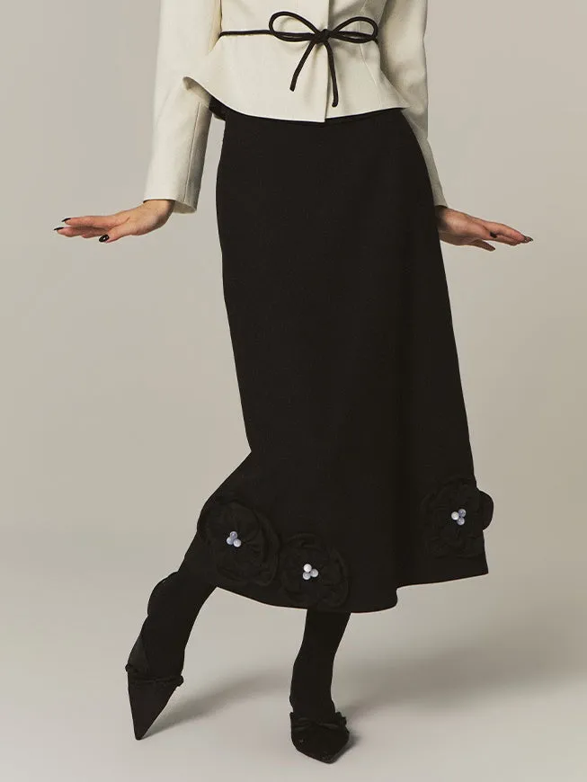 Flower Stitch A-Line Long Skirt