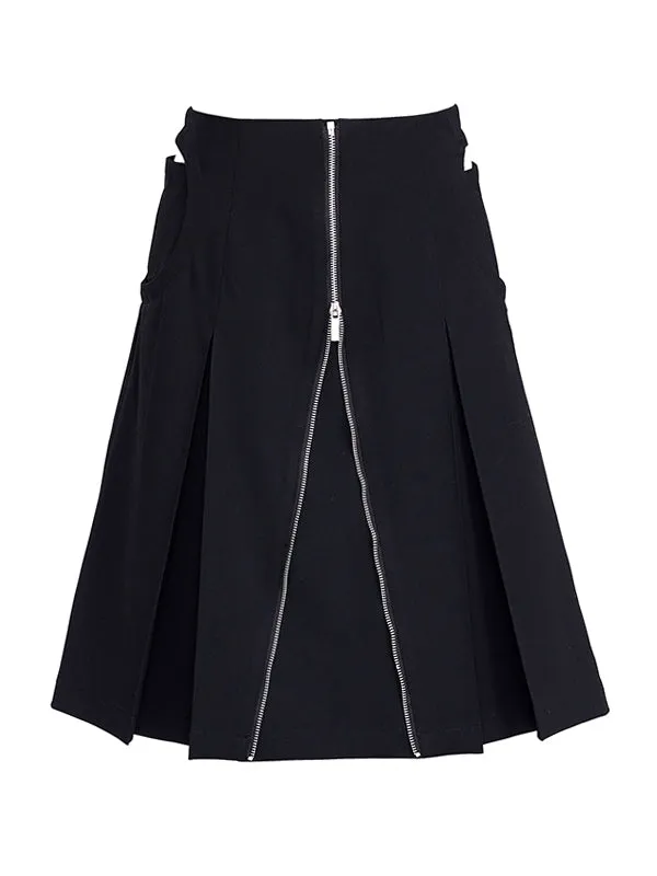 Front-Zip Cool Casual Long Flare-Skirt