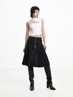 Front-Zip Cool Casual Long Flare-Skirt