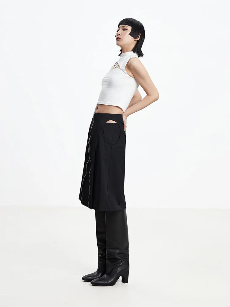 Front-Zip Cool Casual Long Flare-Skirt