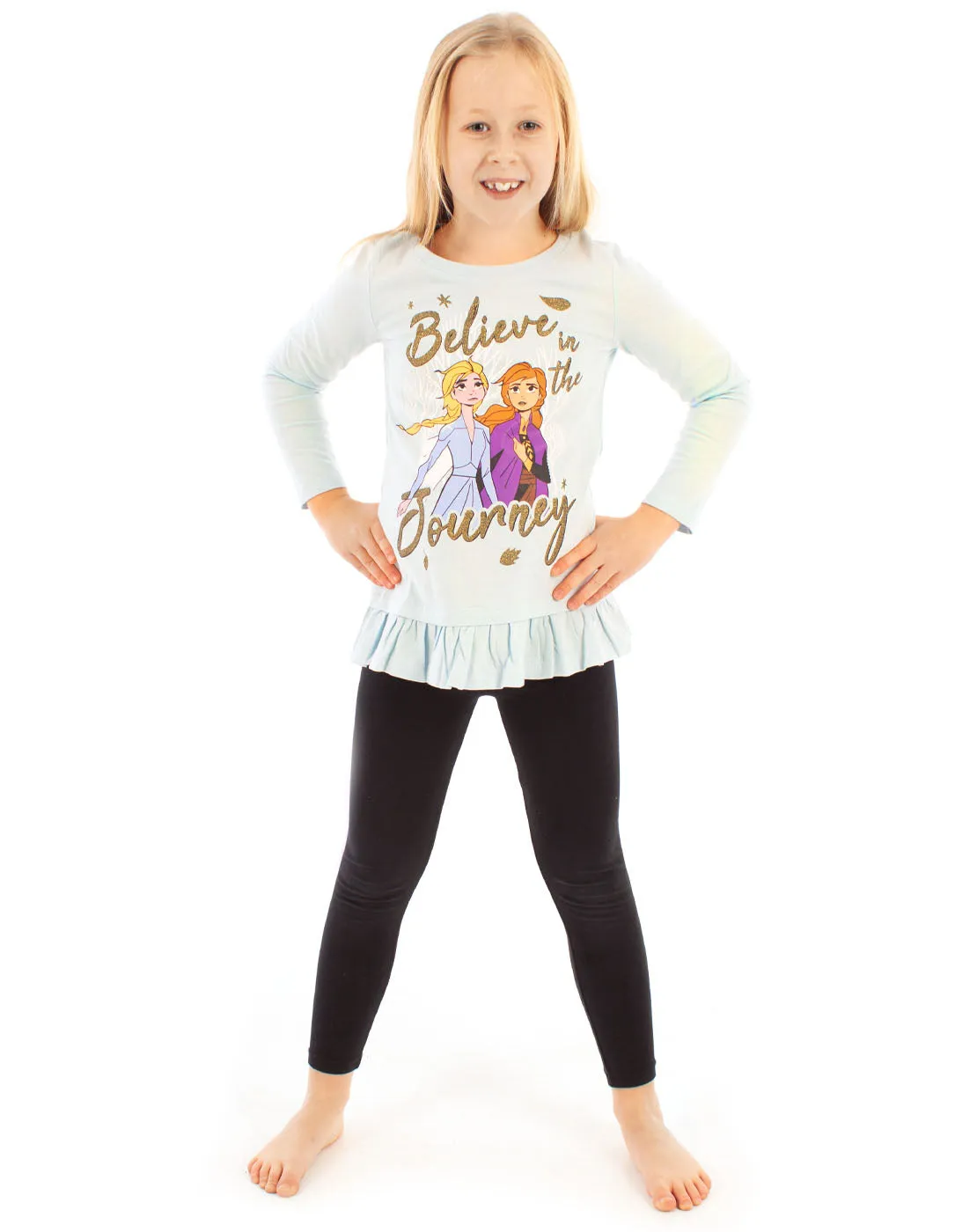 Frozen 2 Elsa And Anna Believe Long Sleeve Girl's Frill T-shirt