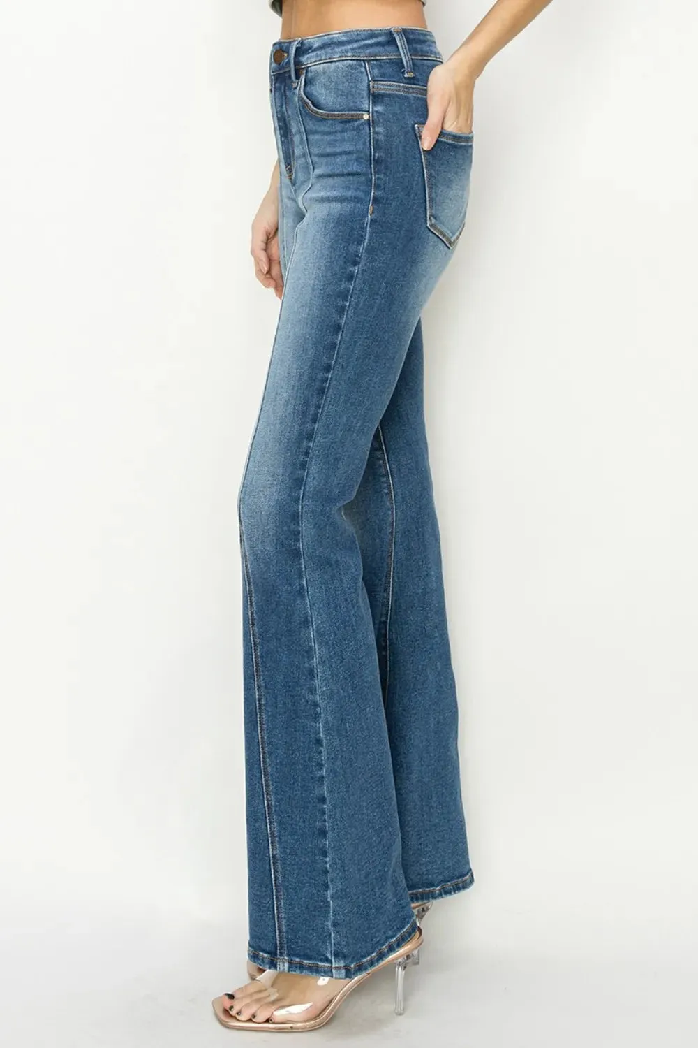 Full Size High Rise Front Seam Detailed Flare Jeans