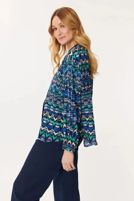 Geo Velvet Trim Top - Blue