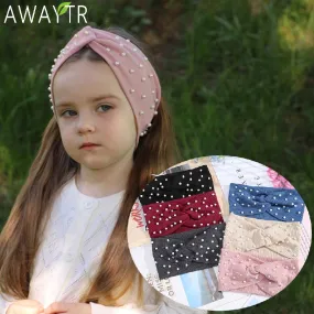 Girls Headbands Pearls Knitted Turban Bandana Winter Elastic Warm Hair Accessories Headdress