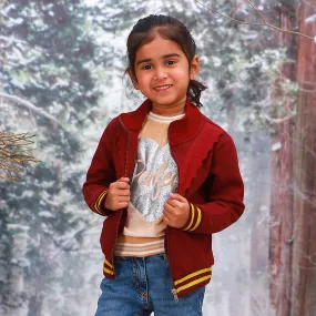 Girls Knitted Jacket Frill - Maroon