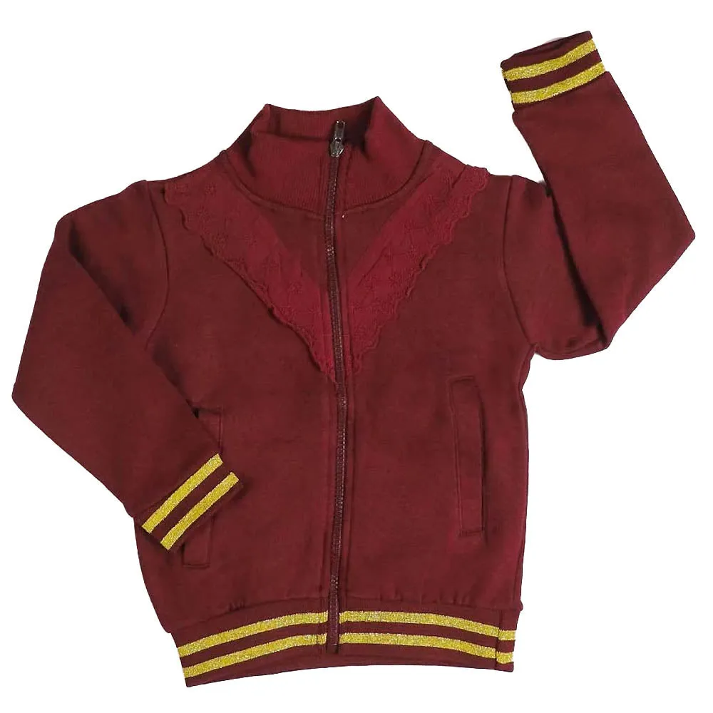 Girls Knitted Jacket Frill - Maroon