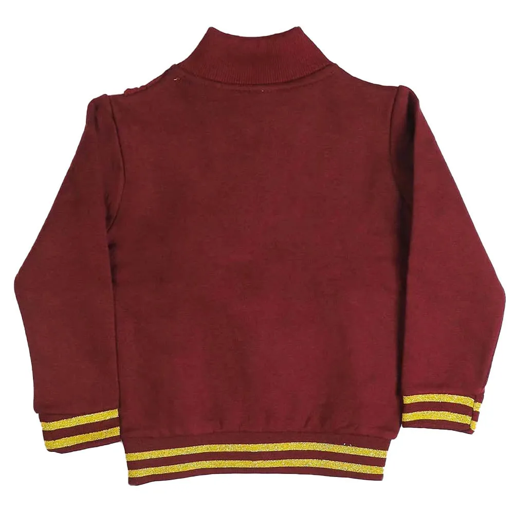 Girls Knitted Jacket Frill - Maroon