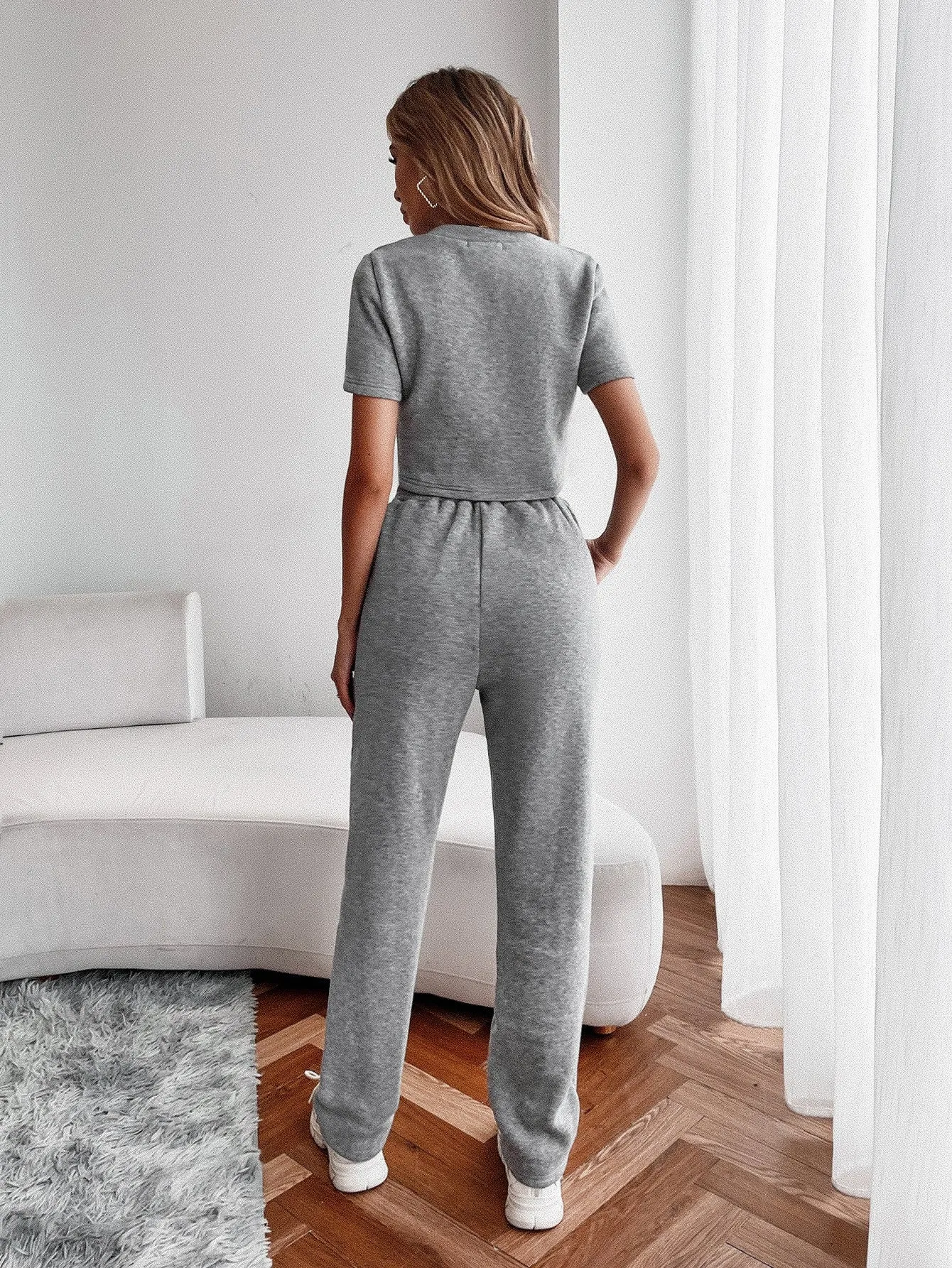 Grey Round Neck Thermal Lined Sweatshirts and Sweatpants