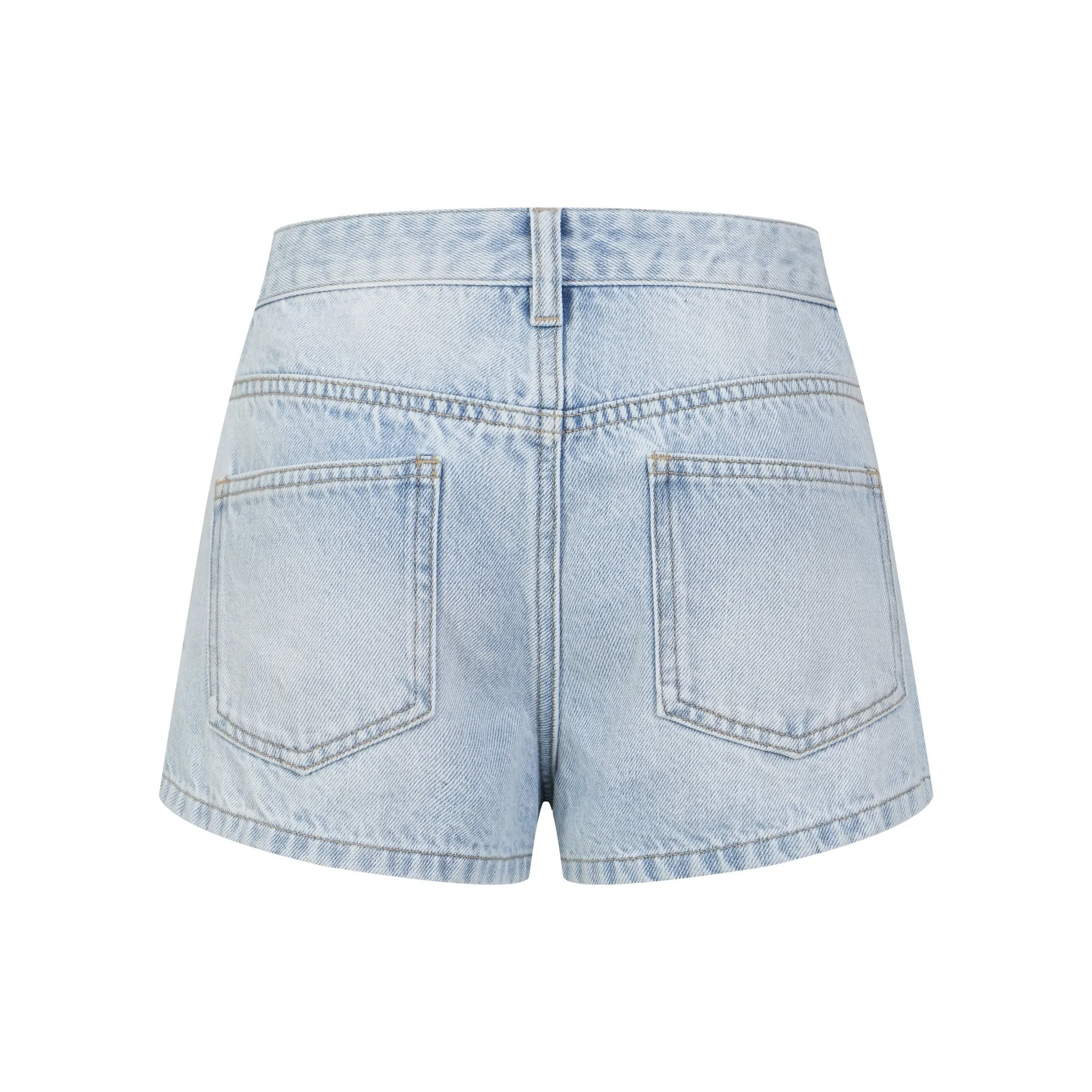 Hand-stitched Rhinestone Denim Shorts Blue