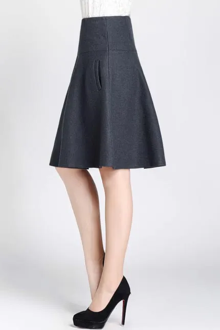 Handmade women's A-line wool skirt S078