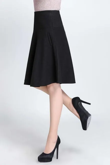 Handmade women's A-line wool skirt S078